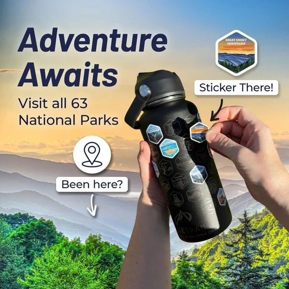 Blue Trail National Parks Water Bottle With Stickers - Picture 2 of 7